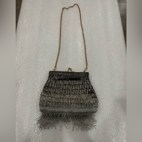 Zara Multi Color Heavily Beaded Fringe Evening Shoulder Bag Hand Pouch Pouch - Picture 3 of 10